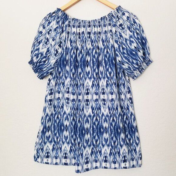 Joie 100% Silk Masha Ikat Tassel Tie Short Sleeve Blouse Top M Blue Coastal $198 - Picture 3 of 12